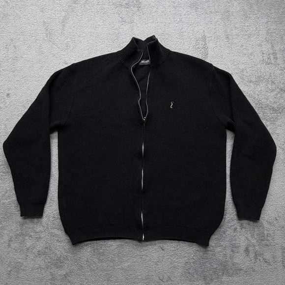RIGAR'S GOLF Sweater Mens XL Black Full Zip Mock Neck Ribbed Knit Golf Logo - Picture 1 of 6